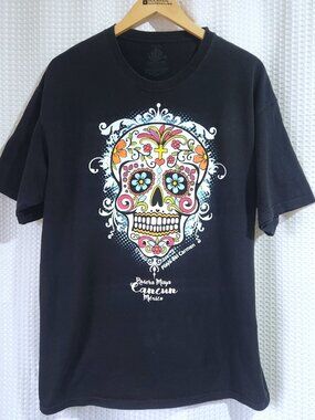 Sugar Skull Riviera Maya Cancun Mexico Graphic T‑Shirt L/XL Black